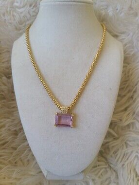 Swarovski Gold-Tone Necklace with Pink Crystal Pendant- Excellent Vintage Condit